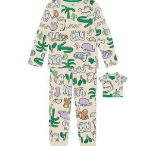 HEMA Kinderpyjama Jungle + Poppenpyjama Gebroken Wit (gebroken wit)