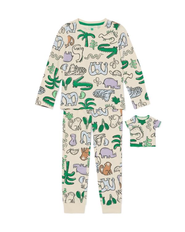 HEMA Kinderpyjama Jungle + Poppenpyjama Gebroken Wit (gebroken wit)