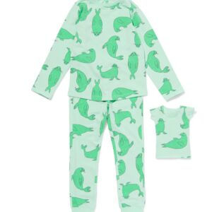 HEMA Kinderpyjama Stretch Katoen Zeehond En Poppennachtshirt Lichtgroen (lichtgroen)