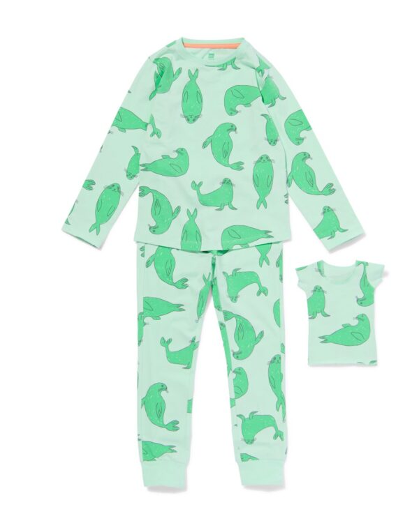 HEMA Kinderpyjama Stretch Katoen Zeehond En Poppennachtshirt Lichtgroen (lichtgroen)