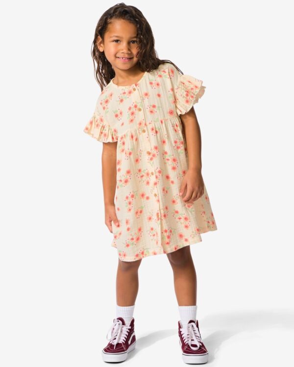 HEMA Kinderjurk Mousseline Bloemen Ecru (ecru)