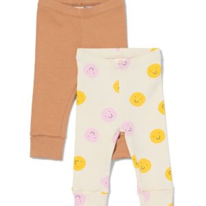 HEMA Babyleggings Rib Gezichtjes - 2 Stuks Bruin (bruin)