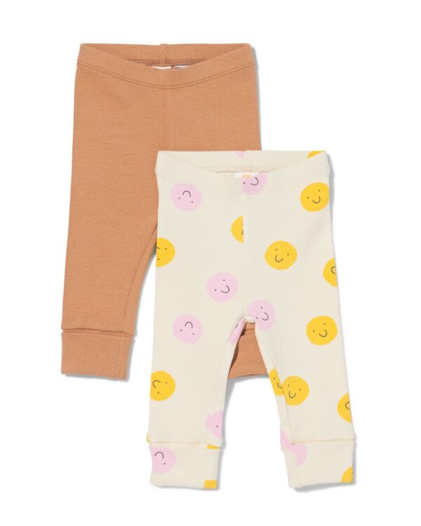 HEMA Babyleggings Rib Gezichtjes - 2 Stuks Bruin (bruin)