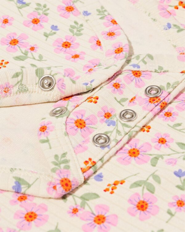 meegroeiromper rib bamboe met stretch bloemen roze