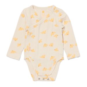 HEMA Newborn Meegroei Overslagromper Rib Met Bamboe Stretch Vogels Ecru (ecru)