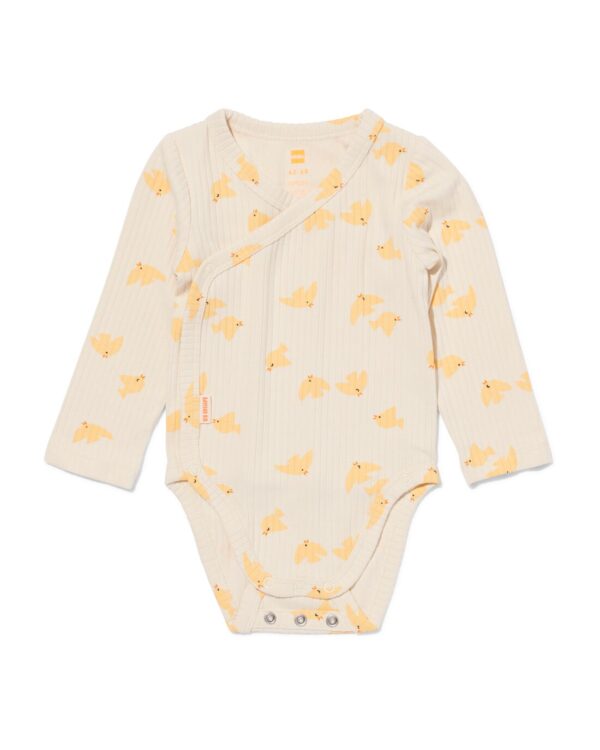 HEMA Newborn Meegroei Overslagromper Rib Met Bamboe Stretch Vogels Ecru (ecru)