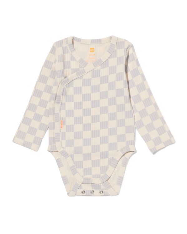 HEMA Newborn Meegroei Overslagromper Rib Met Bamboe Stretch Ruiten Lichtgrijs (lichtgrijs)