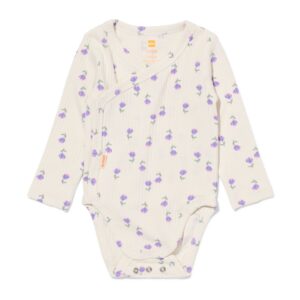 HEMA Newborn Meegroei Overslagromper Rib Met Bamboe Stretch Bloemen Gebroken Wit (gebroken wit)