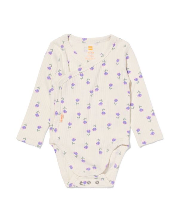 HEMA Newborn Meegroei Overslagromper Rib Met Bamboe Stretch Bloemen Gebroken Wit (gebroken wit)