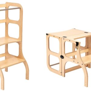 Ette Tete Leertoren Step'n Sit | Inklapbaar tot tafel en stoel | Naturel met zwart