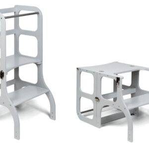 Ette Tete Leertoren Step'n Sit | Inklapbaar tot tafel en stoel | Grijs met zilveren clips