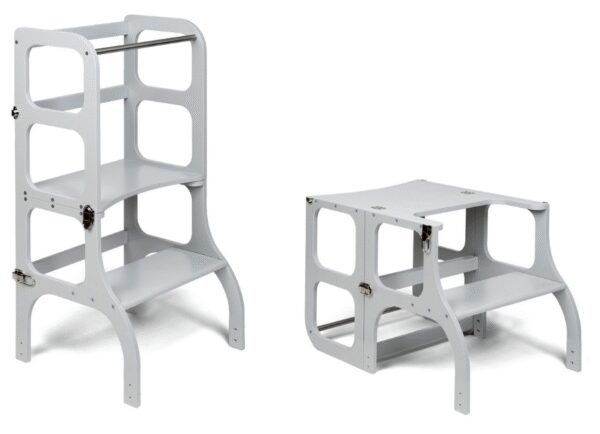 Ette Tete Leertoren Step'n Sit | Inklapbaar tot tafel en stoel | Grijs met zilveren clips
