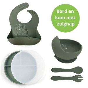 Ik Ben Zo Mooi Onbreekbaar Siliconen Kinderservies met Zuignap Bordje voor Baby en Kind - Set van 6 stuks - Sage Groen