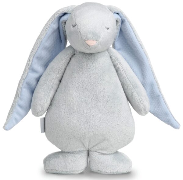 Moonie The Humming Friend Sky Konijn met blauwe oren | 28 cm | Hartslag en ruis knuffel met huilsensor en licht