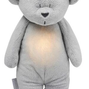 Moonie The Humming Bear Zilver | 28 cm | Hartslag en ruis knuffel met huilsensor en licht