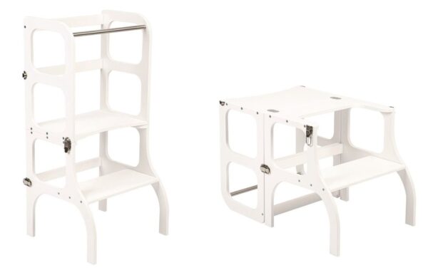 Ette Tete Leertoren Step'n Sit | Inklapbaar tot tafel en stoel | Wit met zilver