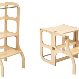 Ette Tete Leertoren Step'n Sit | Inklapbaar tot tafel en stoel | Naturel met goud