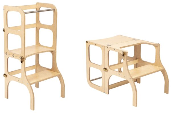 Ette Tete Leertoren Step'n Sit | Inklapbaar tot tafel en stoel | Naturel met goud