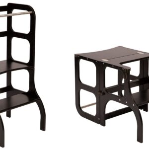 Ette Tete Leertoren Step'n Sit | Inklapbaar tot tafel en stoel | Zwart met messing