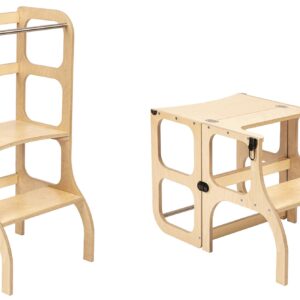 Ette Tete Leertoren Step'n Sit | Inklapbaar tot tafel en stoel | Naturel met messing