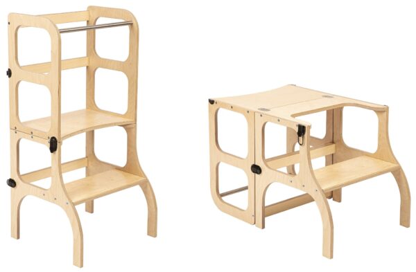 Ette Tete Leertoren Step'n Sit | Inklapbaar tot tafel en stoel | Naturel met messing