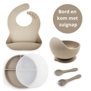 Ik Ben Zo Mooi Onbreekbaar Siliconen Kinderservies met Zuignap Bordje voor Baby en Kind - Set van 6 stuks - Doeskin Zand