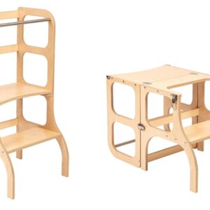 Ette Tete Leertoren Step'n Sit | Inklapbaar tot tafel en stoel | Naturel met zilver