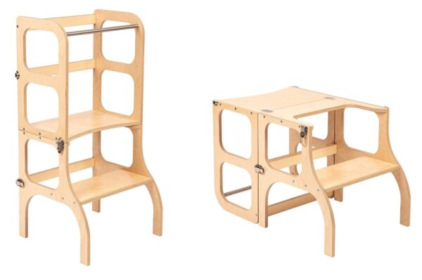 Ette Tete Leertoren Step'n Sit | Inklapbaar tot tafel en stoel | Naturel met zilver