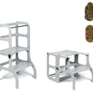 Ette Tete Leertoren Step'n Sit | Inklapbaar tot tafel en stoel | Grijs met messing