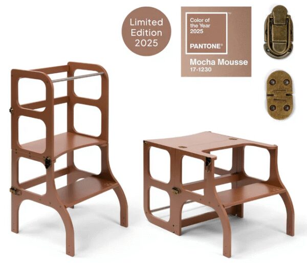 Ette Tete Leertoren Step'n Sit | Inklapbaar tot tafel en stoel | Limited Edition | Mocha Mousse met messing