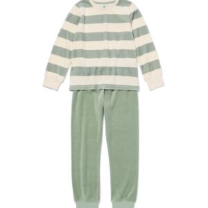 HEMA HEMA Kinderpyjama Velours Strepen Groen (groen)