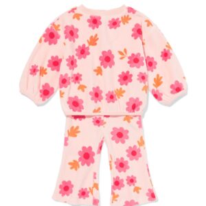 HEMA HEMA Baby Kledingset Velours Bloemen Roze (roze)