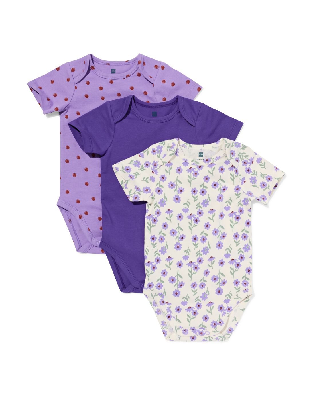 HEMA HEMA Rompers Katoen Met Stretch Bloemen - 3 Stuks Paars (paars) 1 HEMA HEMA Rompers Katoen Met Stretch Bloemen - 3 Stuks Paars (paars)