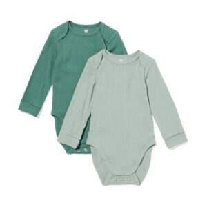 HEMA HEMA Rompers Ecovero™ Rib - 2 Stuks Groen (groen)
