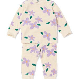 HEMA HEMA Babypyjama Velvet Bloemen Gebroken Wit (gebroken wit)