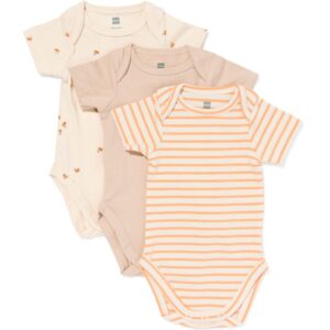 HEMA HEMA Romper Katoen Met Stretch - 3 Stuks Zand (zand)