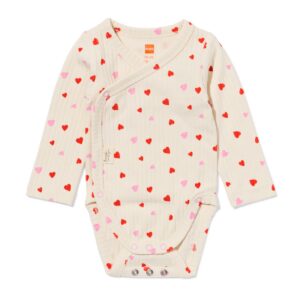 HEMA HEMA Newborn Meegroei Overslagromper LENZING™ ECOVERO™ Rib Hartjes Ecru (ecru)