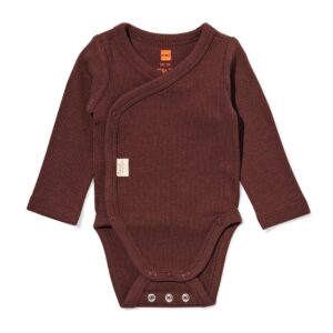 HEMA HEMA Newborn Meegroei Overslagromper LENZING™ ECOVERO™ Rib Donkerbruin (donkerbruin)