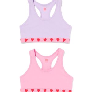 HEMA HEMA Kinder Crop Tops Hartjes - 2 Stuks Roze (roze)