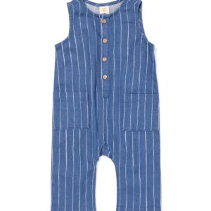 HEMA HEMA Babyjumpsuit Linnen Strepen Blauw (blauw)