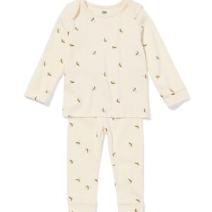 HEMA HEMA Baby Meegroeipyjama Rib Dieren Gebroken Wit (gebroken wit)