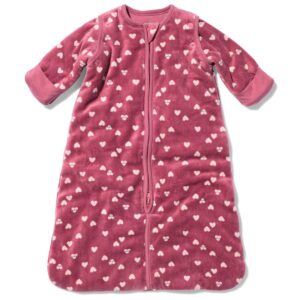 HEMA HEMA Babyslaapzak Met Afneembare Mouwen Velours 3tog Hartjes Donkerroze (donkerroze)