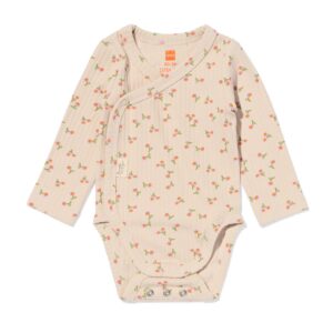 HEMA HEMA Newborn Meegroei Overslagromper Rib Bloemen Ecru (ecru)