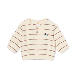 HEMA HEMA Baby T-shirt Rib Strepen Olifant Ecru (ecru)