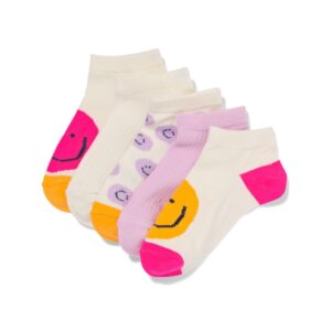 HEMA HEMA Kinder Enkelsokken Gezichtjes - 5 Paar Beige (beige)