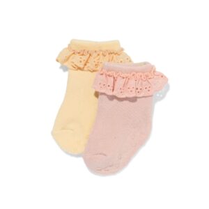 HEMA HEMA Babysokken Badstof Broderie - 2 Paar Oudroze (oudroze)