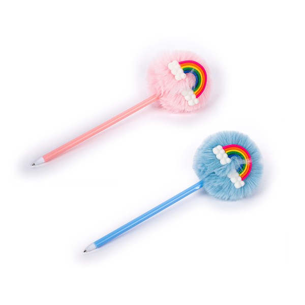 kawaii pompom pen regenboog
